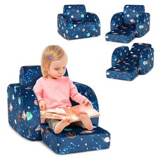 Costway 3-in-1 Convertible Kid Sofa Bed Flip-Out Chair Lounger for Toddler Blue