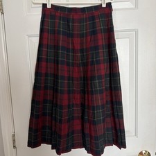 Lloyd Size 10 vintage plaid Midi skirt side button, pleated Nice 29.5  L