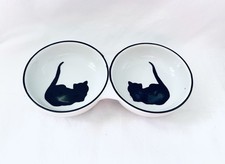 SPOT Cat / Kitten Stoneware Conjoined Dish Feeder White and Black 9" X 4.5"
