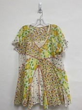 Free People Size XS White/Green Blue/Multi Flowers Ladies Dress