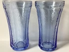 Set Of 2 Blue Madrid 12 Ounce Tall Tumblers Reproduction Depression Glass