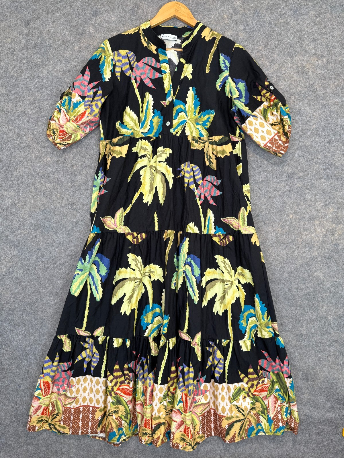 Civico 51 Maxi Dress Women Large Tiered Palm Trees Hawaiian Aloha Tropical Italy