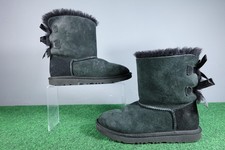 UGG Bailey Bow Boots Girls Size 4 Black Suede Shearling Lined Winter 1017394K