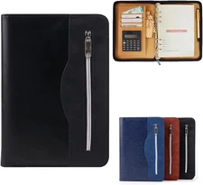 A5 Padfolio With Calculator PU Leather Business Portfolio Zippered Conference