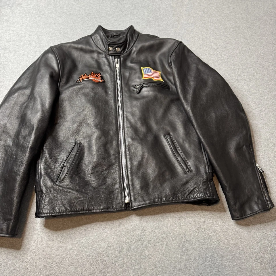 Harley Davidson Barneys Leather Jacket Mens 42 Black Motorcycle Biker Bald Eagle - Image 4 of 4