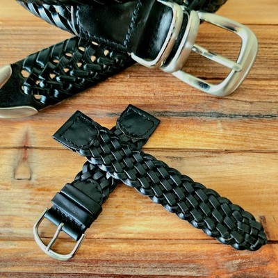 12mm 14mm 19mm 20mm Braided Woven Black Brown Oily Leather watch band military 
