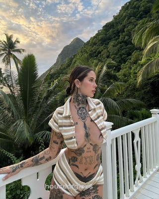 8x10 BROOKE MARKHAA GLOSSY PHOTO hot sexy tattoo inked bikini bra model