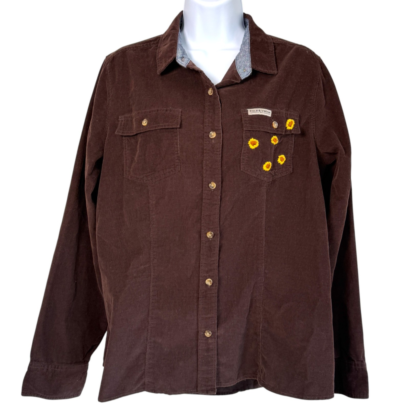 Field and Stream Sunflower Elbow Patch Corduroy T… - image 1