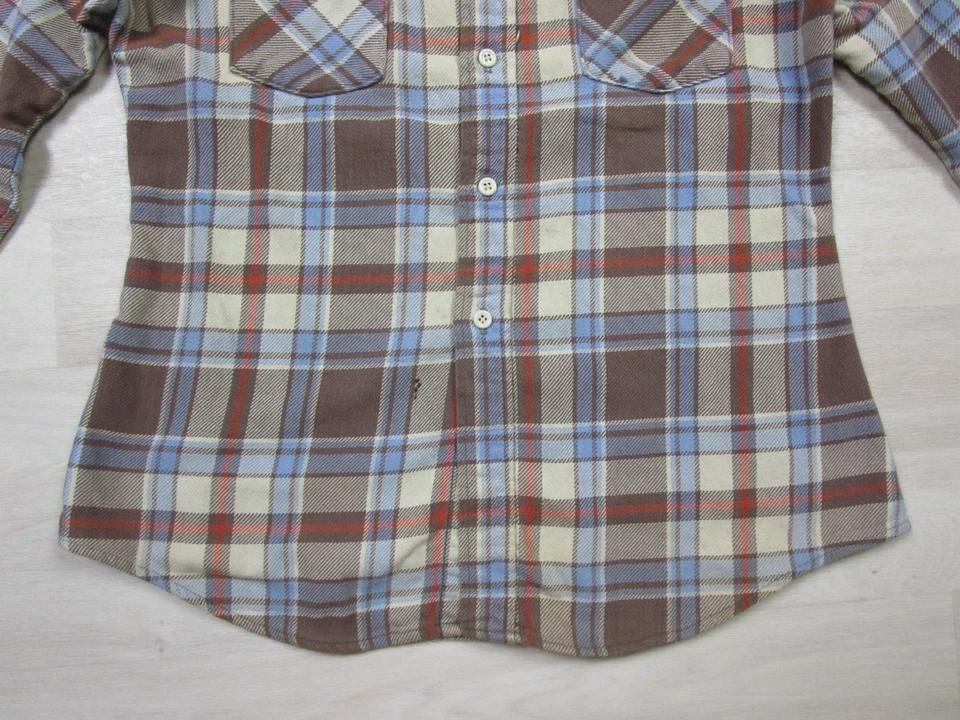 Винтажная фланелевая рабочая рубашка 1970-х Sears Put-On Shop одинарный шов (M) коричневая - Изображение 2 из 4