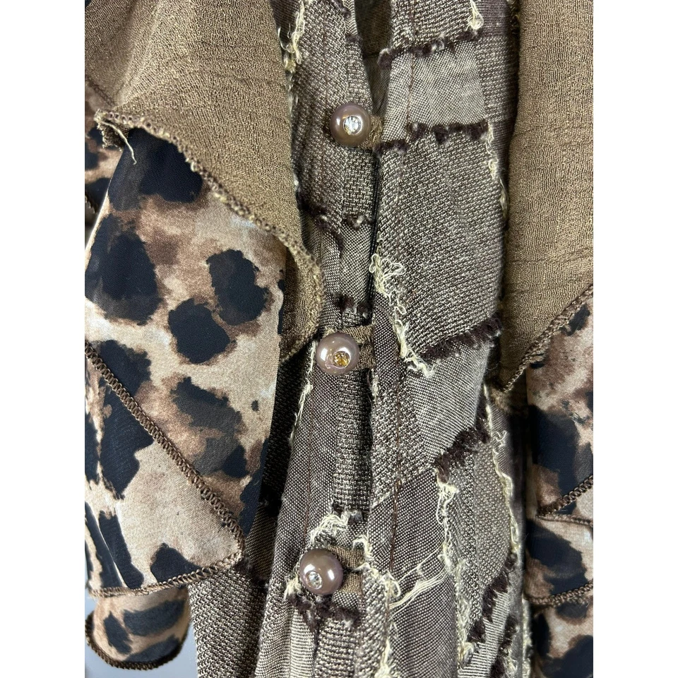 Pretty Angel Cardigan Medium Y2K Ruffle Green Brown Steampunk Fairy Grunge Linen - Image 3 of 4