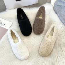 Lambwool Moccasins Femme Winter Cotton Shoes Plush Loafers Curly Sheep Fur Flats