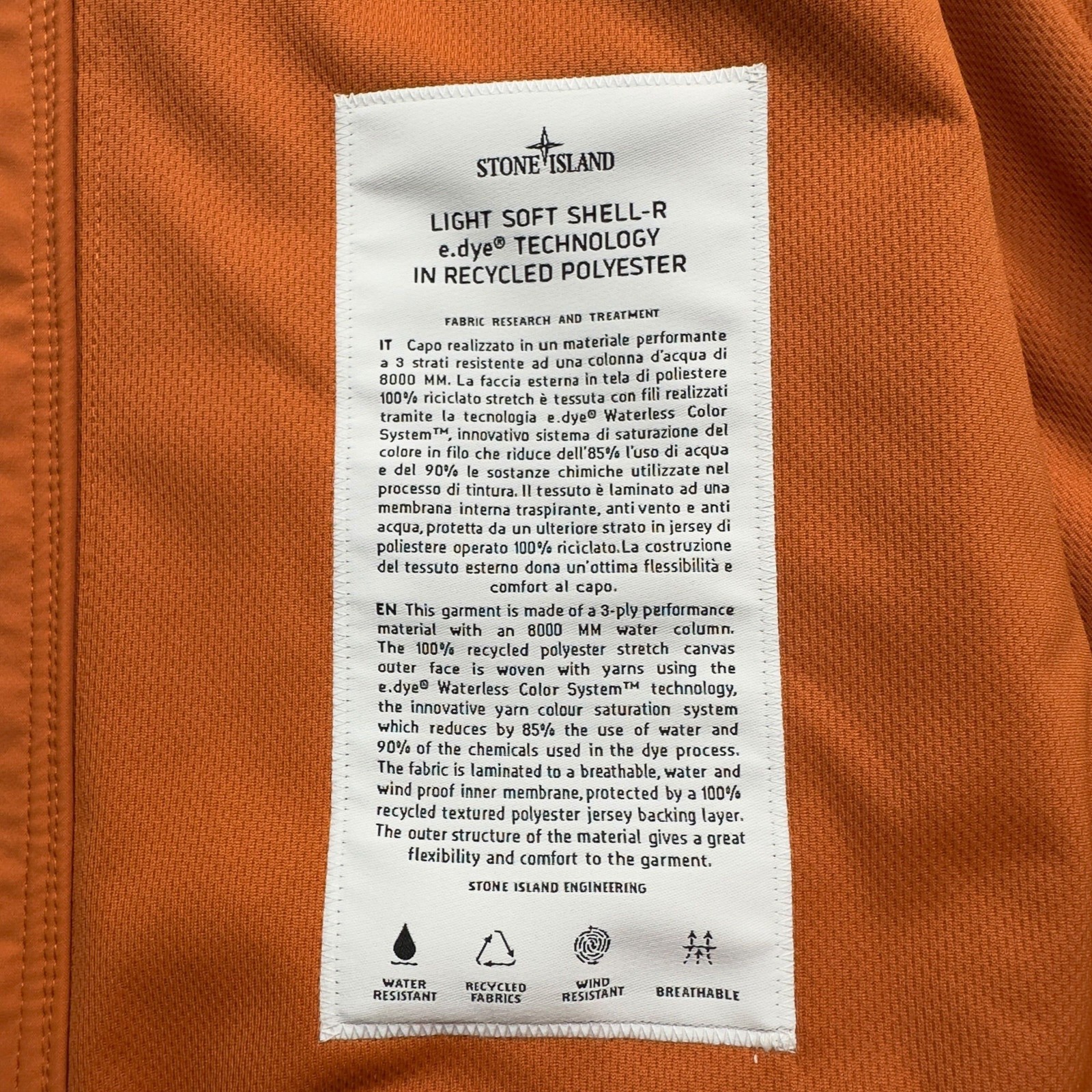 S/S 23 Stone Island Light Soft Shell-R Jacket with e-dye Technology - Orange image 6