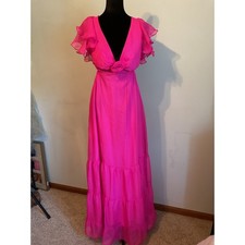 Show Me Your Mumu Hot Pink Ruffle Maxi Dress Cutout Rose Rosette Boho Gown XS