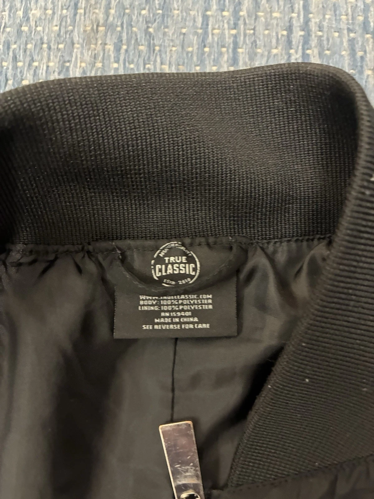 True Classic Men's Gray Bomber Jacket Full Zip Stand-Up Collar Size L Black - product detail image 2