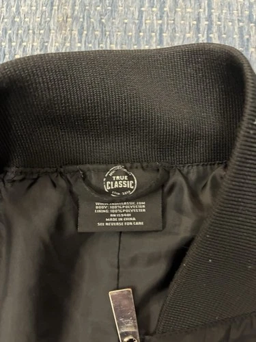 True Classic Men's Gray Bomber Jacket Full Zip Stand-Up Collar Size L Black image 2