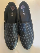 DKNY Logo-Print Faux Leather Slip-On Sneakers, Black, Size 10M