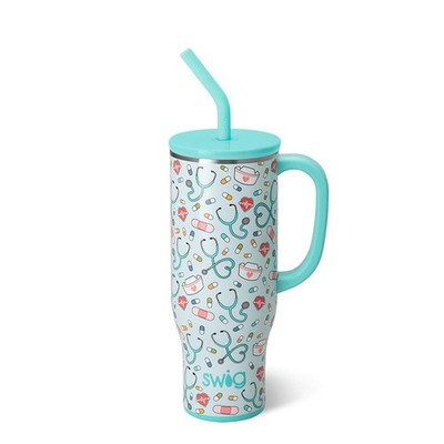Tumbler 30oz Mega Mug Handle Straw Insulated Lightweight Scrub Life Swig Holder