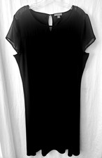 Vince Camuto Size Large Classic Black Shift Dress Sheer Neckline Short Sleeve