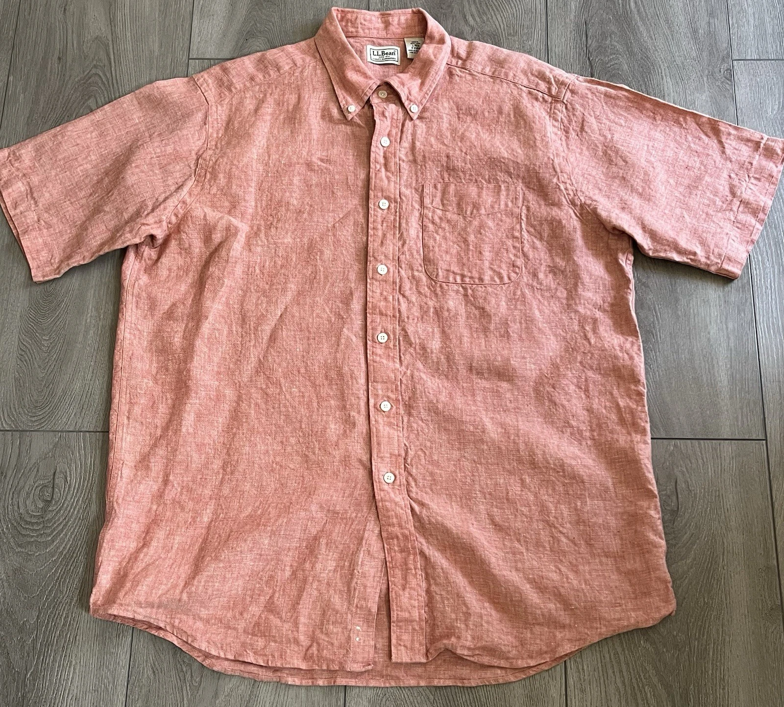 LL Bean Men's Shirt 100% Linen Button Down Size Large Reg. Orange Model 0 VV84
