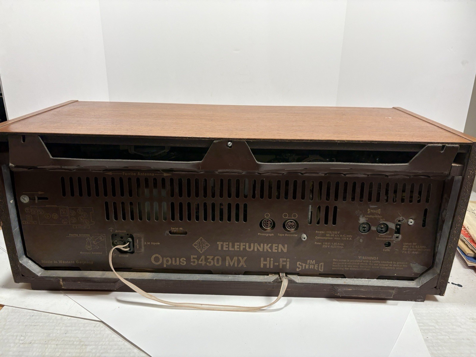 Telefunken Opus 5430 MX Hi Fi 110v USA AM-FM Tube Amp Radio RARE Parts Only