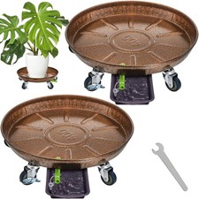 16 Inch Plant Pot Caddy 2 Pack With Wheels And Drainage Tray Heavy Duty Metal