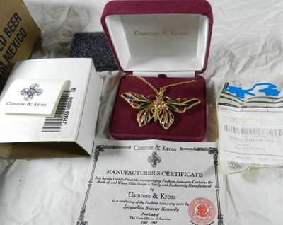 New w/ box - Camrose & Kross - Jacqueline Kennedy Butterfly Pin / Pendant w/ Cha
