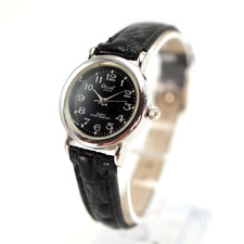 Acuet Japan 24mm Petite Watch Black Dial Faux Leather Strap with New Battery