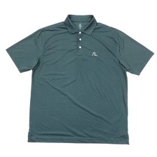 Rhoback Mens Large Green Great Lakes Print Performance Short Sleeve Golf Polo