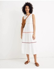 Madewell Rickrack Cattail Tiered Midi Dress Sz M Boho Cottagecore Momcore Preppy