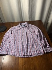 Tommy Hilfiger Slim Fit Non Iron Dress Shirt 17 34/35 Pink Blue Check
