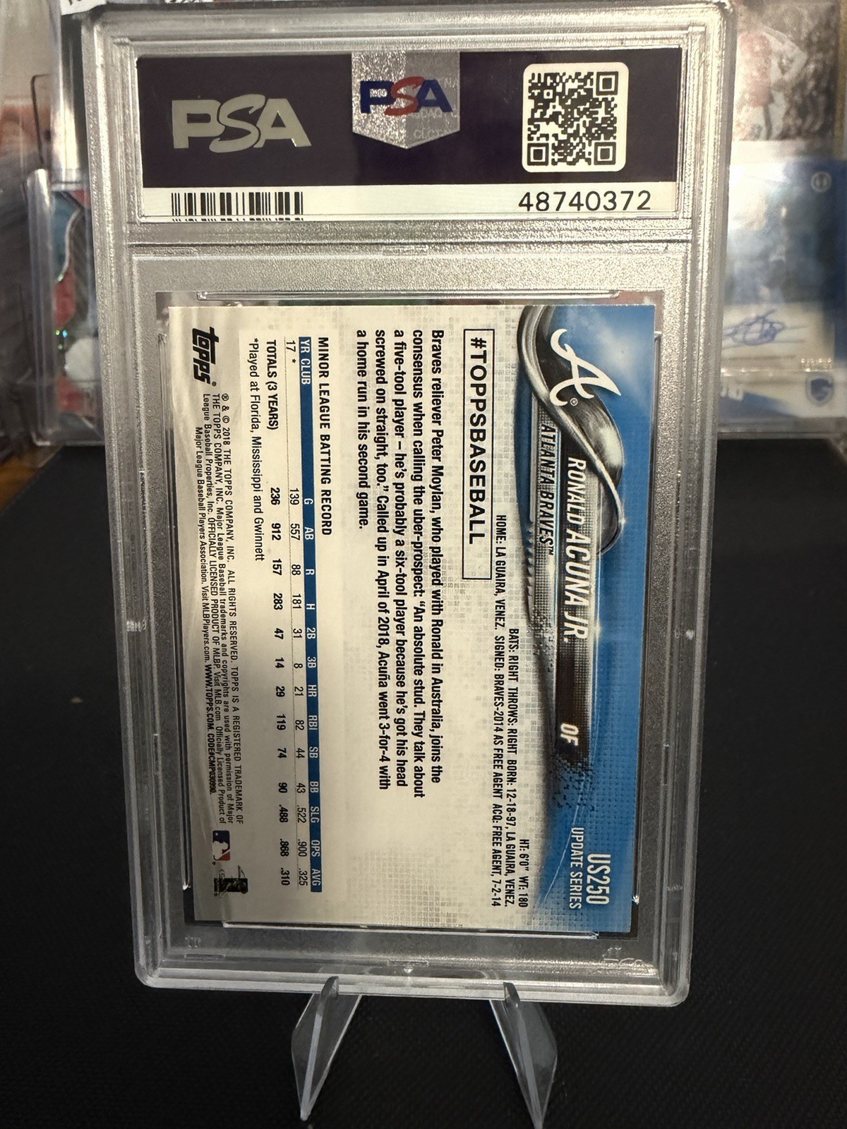 Topps 2018 Update Ronald Acuna Jr. Atlanta Braves US250 RC Base PSA 9 view 2