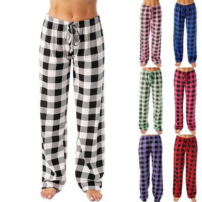 Damen Lang Pyjama Hose kariert - Schlafanzug Homewear Pyjama mit Kordelzug Hose