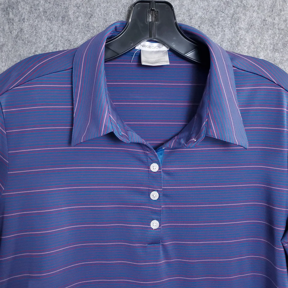 Nike Golf Tour Dri Fit 5 Botones Manga Corta Polo Mujer’s L Púrpura Rayas Foto 4 de 4