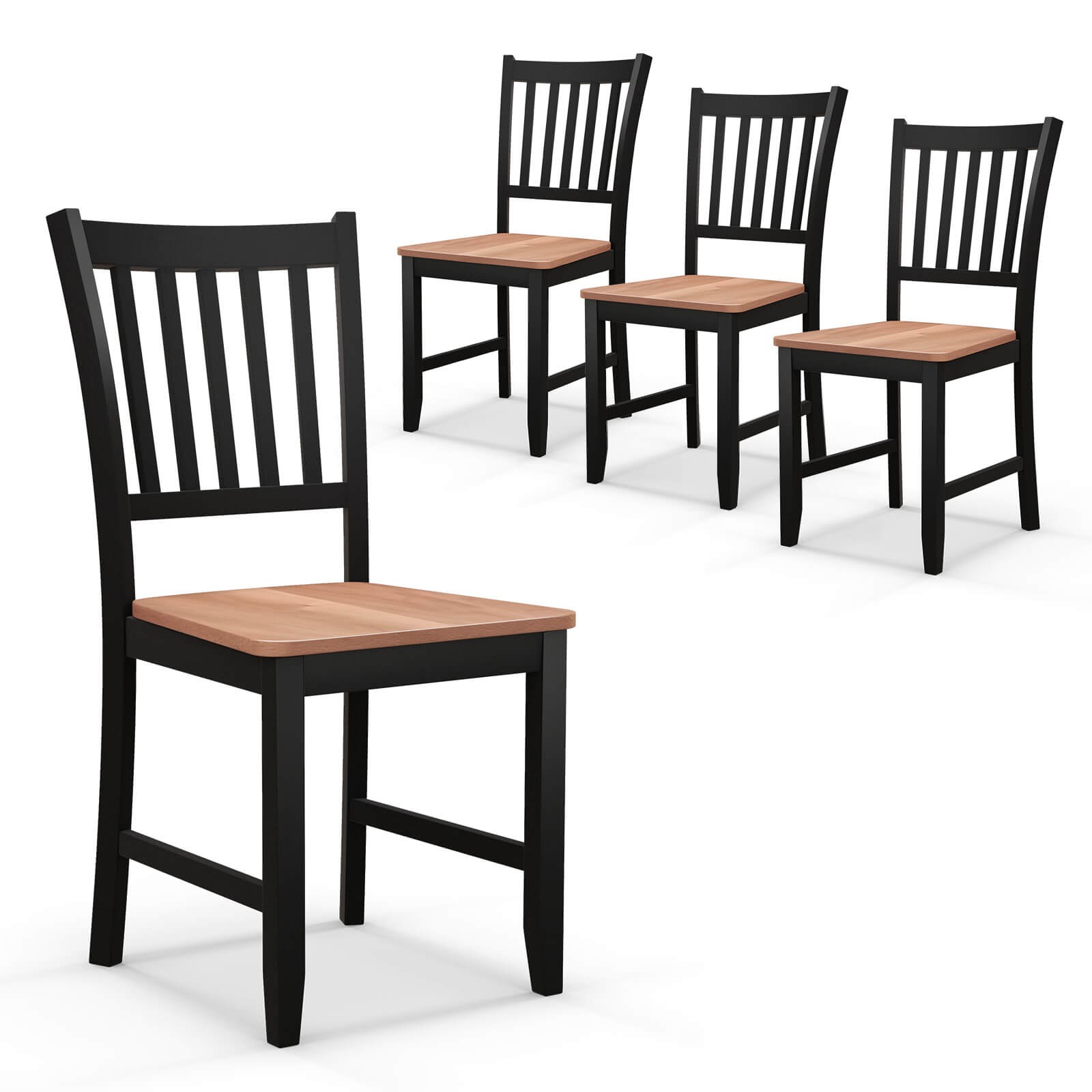 Kitchen Spindle Back Side Chair W/ Solid Rubber Wood Legs