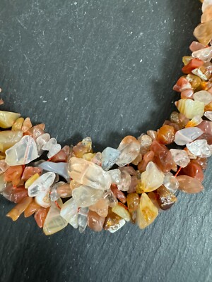 Karneol Nuggets Collier Kette  54 cm 3 reihig sehr schönes wuchtiges Exemplar