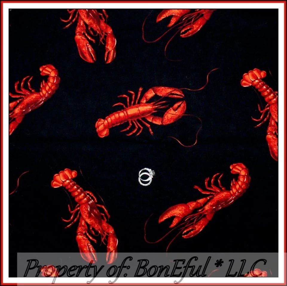 BonEful Fabric FQ Cotton Quilt Black Red Large Lobster Fish Ocean Beach Sea*food - Image 4 of 4