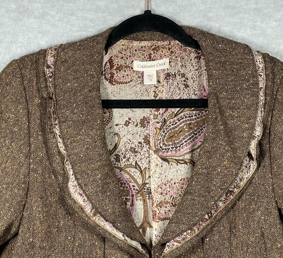 Chaqueta Blazer Mujer Mezcla Lana Tweed Talla 10 Preppy Academia Volantes Ecuestres Foto 2 de 4