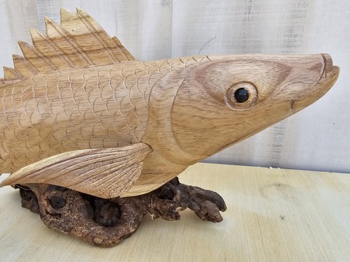 Tropische Fische handgeschnitzt Holz Replik Regal 3D Skulptur Fisch Hone Dekor  - Bild 6 von 10