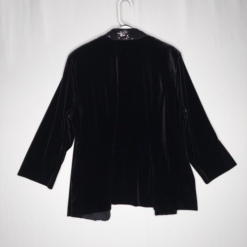 Alex Evenings Pant Suit Womens 2X Black Velvet Sequin 3/4 Open Straight Leg - Picture 3 of 16