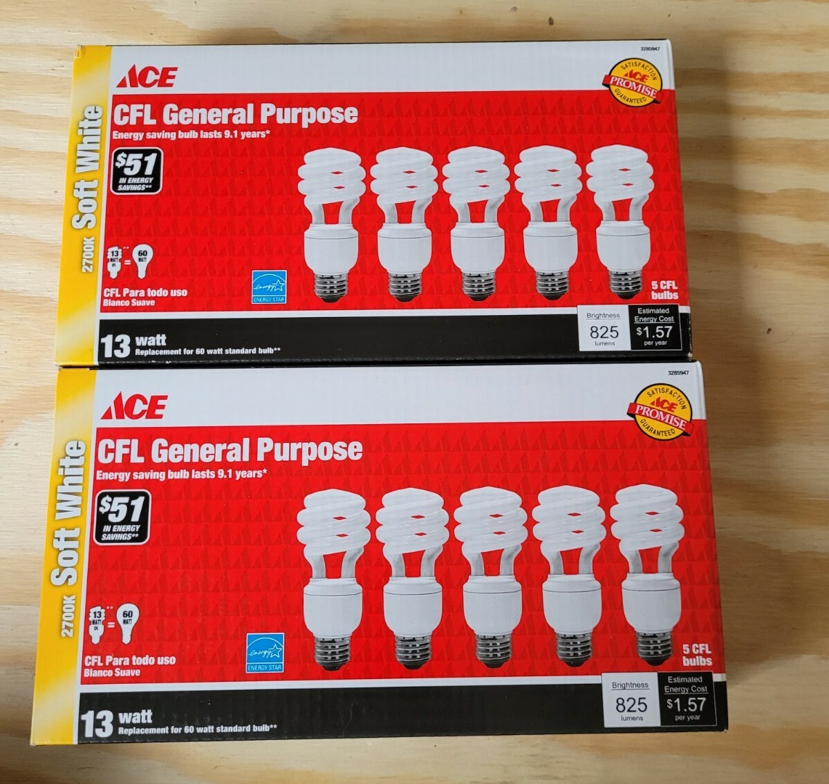 2 Ace Hardware~CFL~13 Watt~ General Purpose Bulbs~5-Packs~Soft White~ Brand New