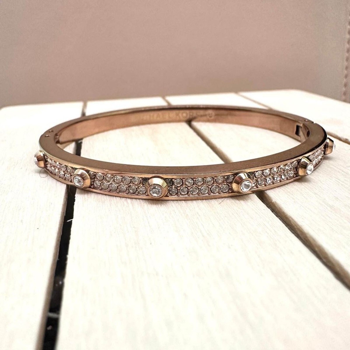 Michael Kors Heritage Rhinestone Stud Bracelet Rose Gold Tone