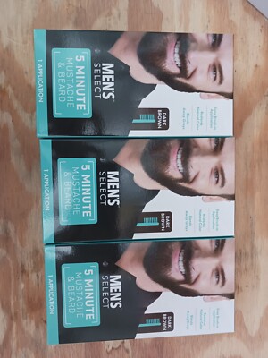 3 x Men's Select Mustache & Beard Color DARK BROWN 5 Minute Facial Gray Hair Dye