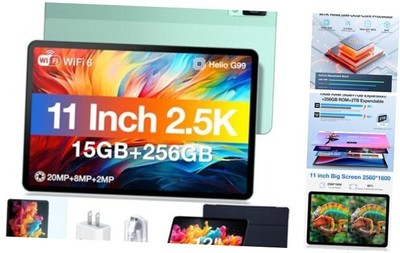  T30 PRO 2.5K 11 Inch Tablet, Android 13 Tablet with 15GB RAM 256GB ROM Green