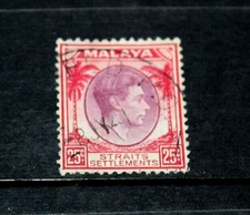MALAYA STRAITS SETTLEMENTS 1937 25c RED/MAUVE KING GEORGE ISSUE  FINE  USED