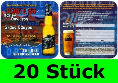 20 Stück Bierdeckel Miller Genuine Draft 1997 USA ROUTE 66 Bar  Theke Tresen