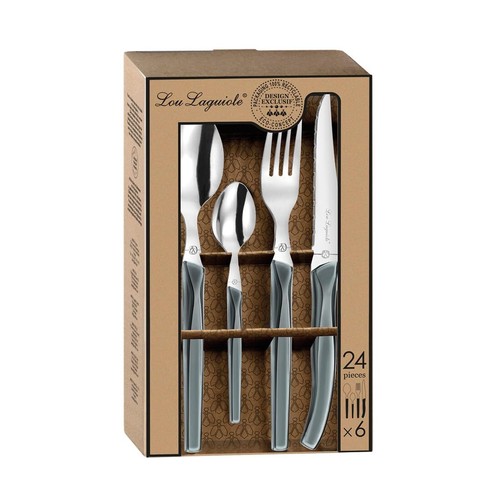 RISING SUN Besteck Set 6 Personen | 24-teilig | Grau glänzend | Essbesteck 6 ... - Bild 4 von 7