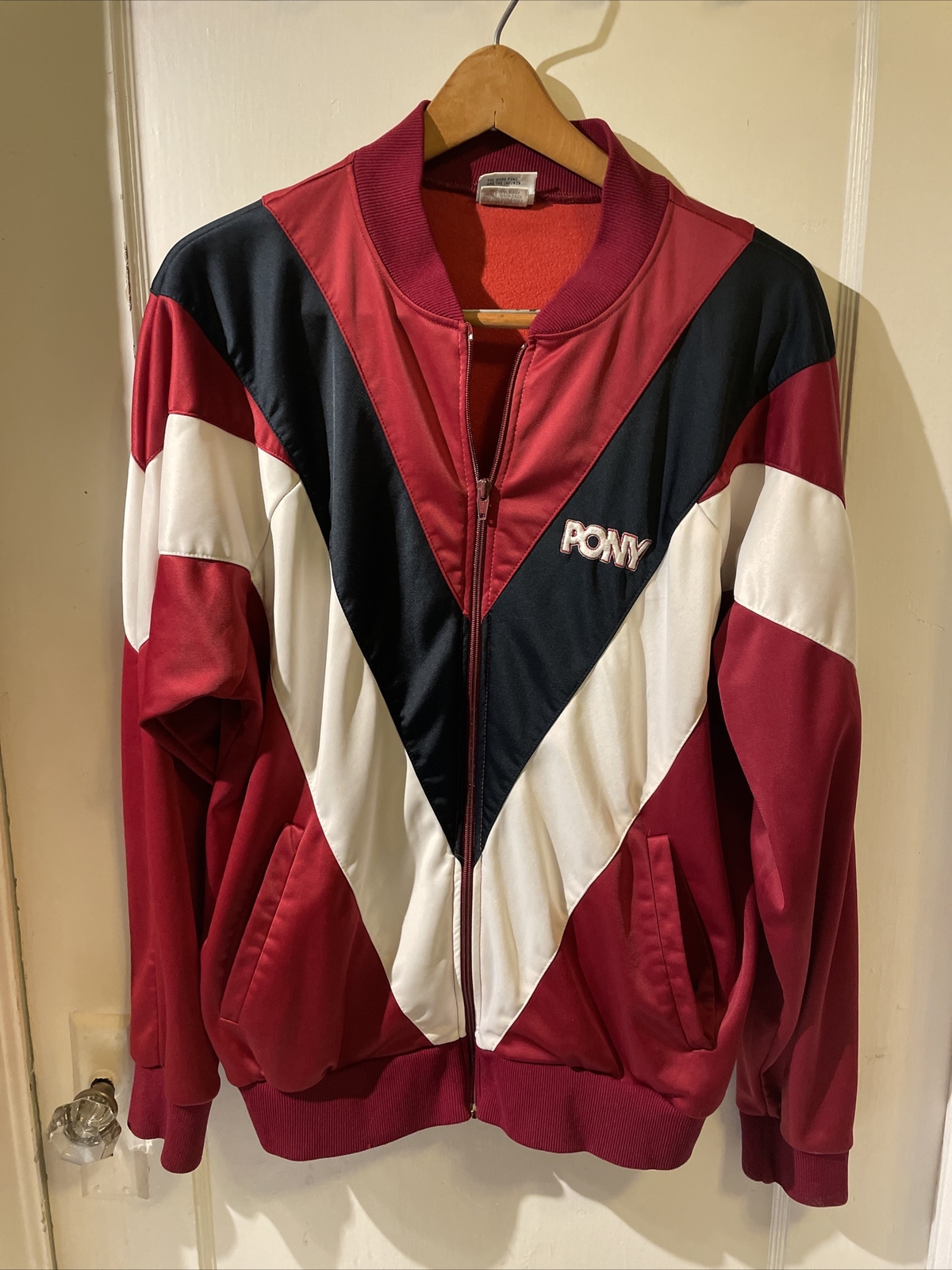 Tuta Pony vintage anni 90 zip pista rossa nera bianca giacca made in USA taglia L