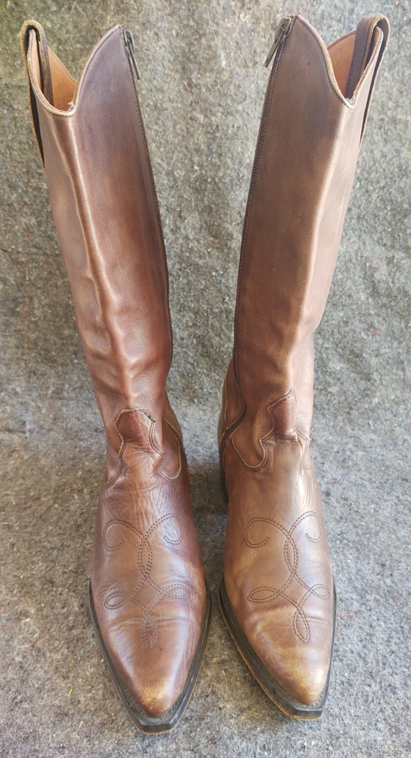 Euroflex distressed Brown Leather square tip side zip cowboy Boots 7.5 Italy