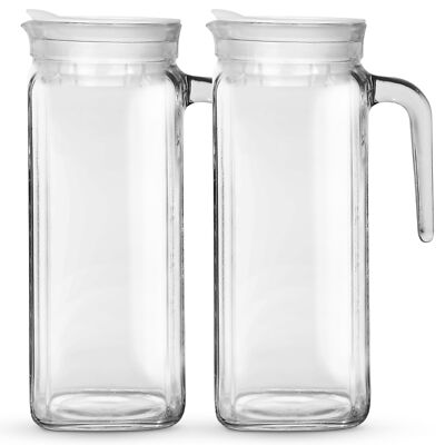 Amici Home Italian Igloo Quadra Glass Pitcher with Lid and Spout 34 Oz, Set of 2