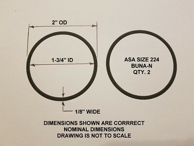 O-ring Size 224, 1-3/4'' ID x 2'' OD x 1/8'' thick. Buna-N.   Qty 2. Brand New.
